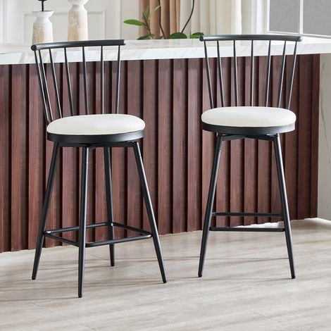MEUBLIV Lot de 2 tabourets de bar blancs avec dossier Windsor et assise rembourrée (1/5)