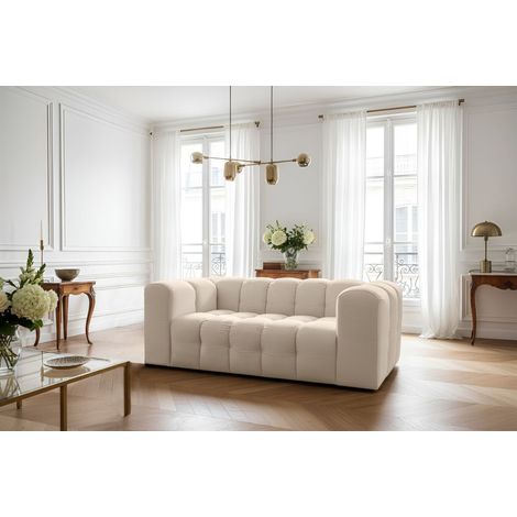 Sofa Designersofa SOLVIE 2-Sitzer in Stoff Tiffani Beige