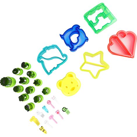 Set aus 28 Backutensilien aus PS, darunter eine Sandwichform, ein Obst- und Gemüseausstecher und ein Keksausstecher. (1/5)