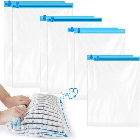 Bolsas de vacío, bolsas de compresión, bolsas de compresión enrollables reutilizables, bolsas de embalaje de compresión para ropa, ropa de cama y equipaje, 4 tamaños, paquete de 8 unidades (1/5)
