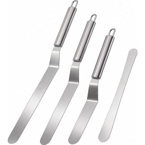 Set de 4 Spatules Pâtisserie en Acier Inoxydable, Spatules Coudées Professionnelles pour Gâteaux, Tartes, Cupcakes et Pâte - Ustensiles Cuisine et Accessoires Pâtisserie (1/4)