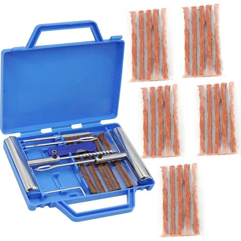 Kit de réparation de pneus de voiture, kits de réparation de pneus (61pcs) Kit de réparation de pneu plat, pneu plat Meche pour voitures, motos, camions, SUV, VTT, tracteurs, camping-cars (1/5)