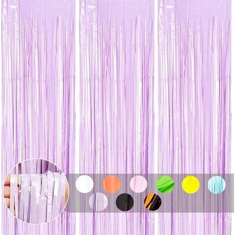 3 pièces Rideau Métallique Frange Macaron Violet, 1mx2m Scintillants Foil Rideau Shimmer Décoration Macaron Violet RIDEAU (1/5)