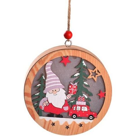 Lampe de Noël en bois - Lutin et voiture - Ronde (1/3)