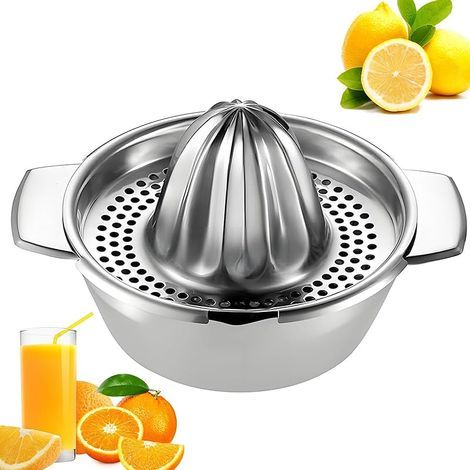 Presse Agrumes Acier Inoxydable avec Récipient, Presser Rotation Manuel Professionnel, Presse Agrume Inox Robuste pour Citrons Verts, Oranges, Pamplemousses, Limes (Passe Lave-Vaisselle) (1/5)
