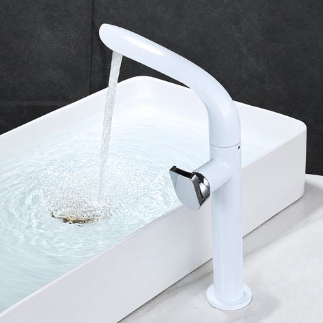 Mitigeur lavabo blanc argenté rotatif - modèle haut feuille laiton 41 × 26,4 × 7 cm 1,67 kg – Livraison gratuite
