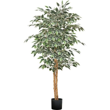Arbre Artificiel, 1,5 m, Plante Artificielle en PE Ficus Artificiel avec Pot Noir, Tronc et Feuilles Vertes Réalistes, Faux Arbre pour Bureau, Salon, Chambre à Coucher, Décoration d'Intérieur (1/5)