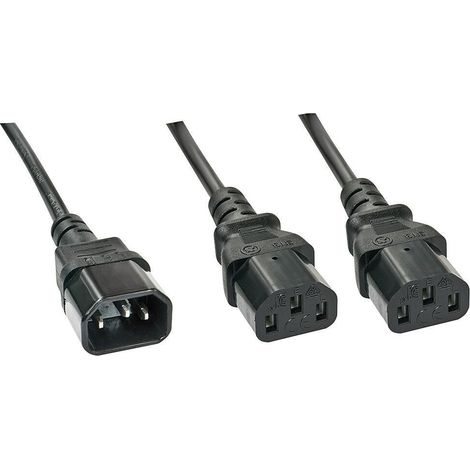 LINDY Strom Y-Kabel [1x Kaltgeräte-Stecker C14 - 2x Kaltgeräte-Buchse C13] 1.00 m Schwarz