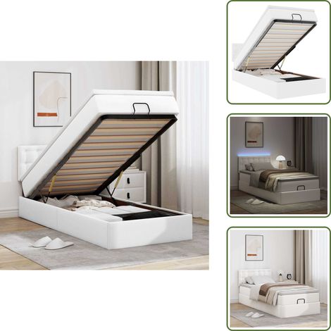 Surmatelas - VidaXL Cadre de lit ottoman avec matelas blanc pur 90x190cm similicuir - Lumière LED (1/5)