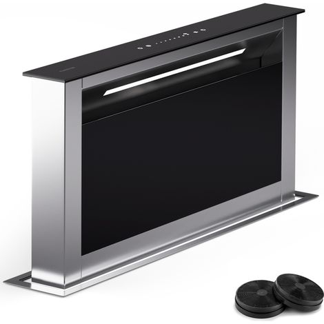 Klarstein – Hotte aspirante descendante 60 cm – Débit d'air 576 m³/h – Éclairage LED – Panneau tactile – Design en acier inoxydable