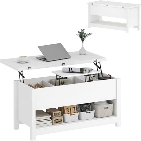 Mesa de Centro Elevable y Extensible con Compartimentos Ocultos Estante Abierto 100x90x64 cm Blanco (1/5)