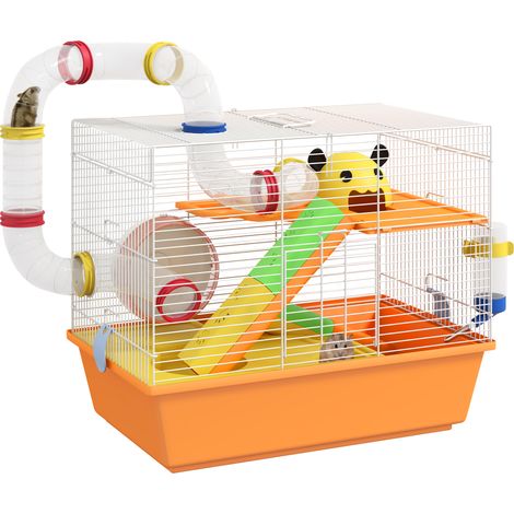 PawHut Hamster Cage, 3 Tiers Gerbil Cage for Dwarf Hamsters with Tubes, Ladder (1/5)