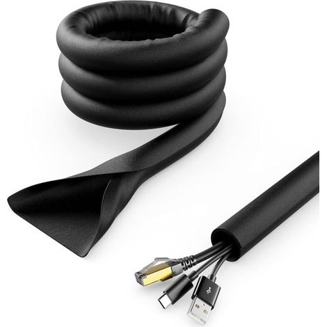 2m Noir Faisceau de Câbles de Fermeture Automatique Gestion des Câbles Gaine de Câble Protection de Câble Gaine de Câble en Nylon Robuste Maison Lieu de Travail Bureau