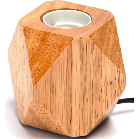 Pied de Lampe en Bois Naturel Style Nordique Forme Polygonale Douille E27 Sans Ampoule Puissance Max 60W