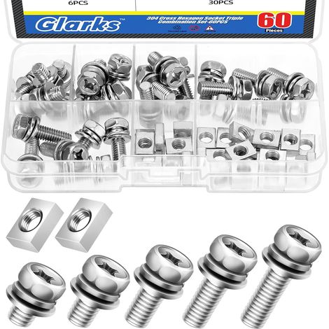 60 vis de borne de batterie de moto M6 avec écrou carré set comprenant 30 boulons de batterie et écrous boulons de borne de batterie de moto avec 30 écrous carrés (1/5)