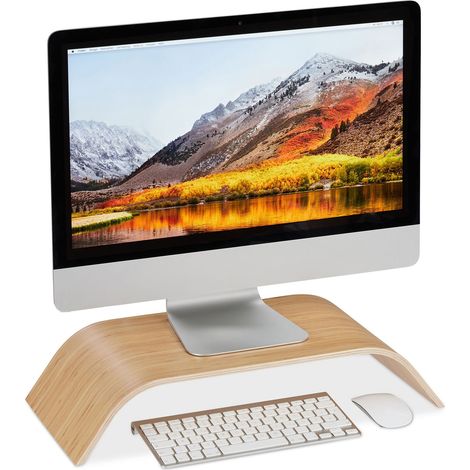 Relaxdays Monitorständer aus Bambus, gebogene Bildschirmerhöhung für Schreibtisch, ergonomisch, HBT 10x52,5x24 cm, natur