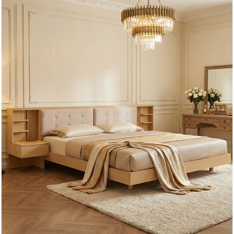 Cama dormitorio con almacenaje y USB natural OKMYHOME (1/5)