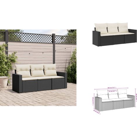 Salon de jardin 3 pcs avec coussins noir résine tressée - Salon De Jardin - Mobilier De Jardin - Salon Extérieur - Ensemble Canapé Jardin - Canapé D'extérieur (1/3)
