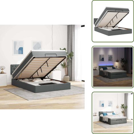 Ottomane Bett mit Matratze & LEDs Dunkelgrau 140x190 cm Stoff - Ottoman-Bett - Ottoman-Betten - Bett Mit Stauraum - Polsterbett (1/5)
