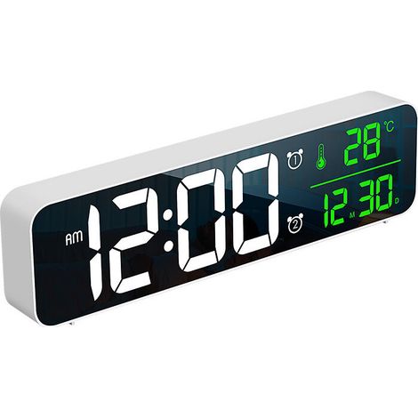 SHINING HOUSE Réveil Numérique, Horloge Murale Réveil Matin LED Digital Miroir Grand Ecran avec Température Date, une pièce