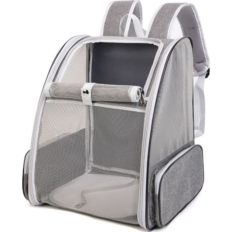 Sac à dos pour chat, grand sac à dos pour animaux de compagnie avec jouet à plumes pour chat, chien, chaton, lapin de petite et moyenne taille jusqu'à 7 kg (gris) - FS (1/5)