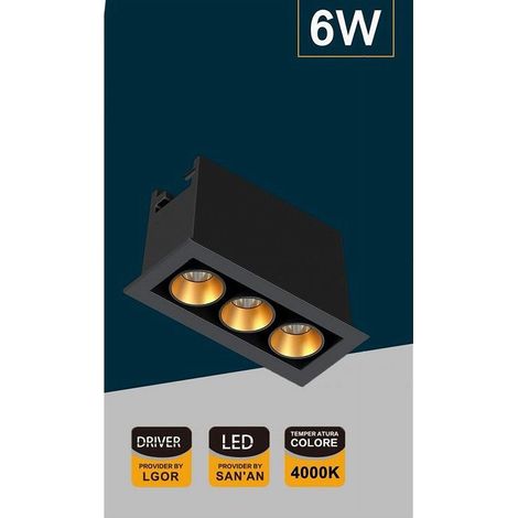 Trade Shop - Faretto Led Rettangolare Nero Da Incasso 6 W Luce Naturale Fredda Calda Xtd-3-n - (1/5)