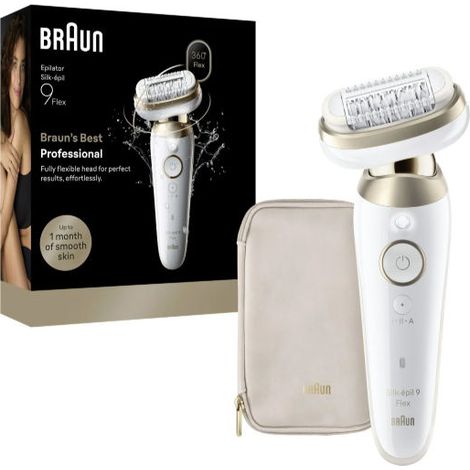 Braun Silk-Épil 9 Flex Epilatore Wet Dry 9-011 3D, Testa Flessibile 360 , 40 Pinzette, Oro