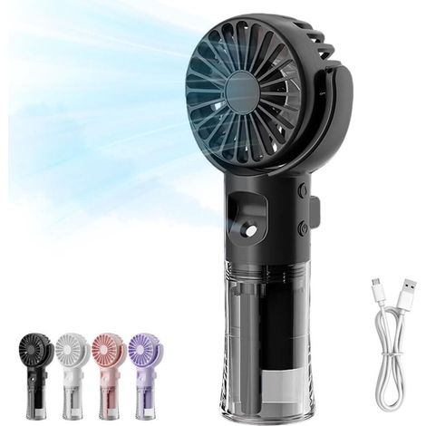 Ventilatore nebulizzatore silenzioso a 4 velocità, ricaricabile tramite USB, di colore nero, mini umidificatore da tavolo senza fili per il raffreddamento domestico.