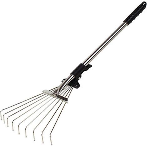 Râteau de jardin réglable, houe télescopique en alliage, outil à gazon multi-dents en métal pour feuilles mortes, foin et herbe de pelouse et jardin (1/5)