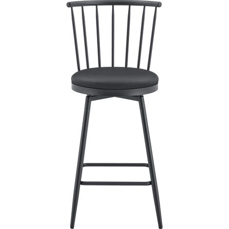 Barhocker industriel avec dossier Windsor, siège rond rembourré en cuir régénéré, structure métallique noire, pour cuisine, îlot central et bar CHICFURN (1/5)