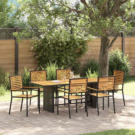 Garten Essgruppe 7 pcs Schwarz und Braun Poly-Rattan