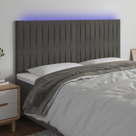 Cabecero con luces LED terciopelo gris oscuro 160x5x118/128 cm vidaXL (1/5)