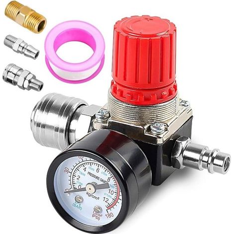 Réducteur de pression 1/4", 3 trous, régulateur de pression, valve de commutation avec manomètre, valve de régulation de pression 175 PSI pour compresseur d\'air, compresseur d\'air, pressostat (1/5)