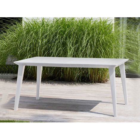 Dmora - Gartentisch Secondo, Picknickbasis, Garten-Esstisch, Mehrzweck-Außenbank, 157x98 h74 cm, Weiß (1/3)