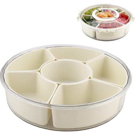 1 Plateau De Rotatif, 6 Compartiments, Couvercle Étanche, Poignée Intégrée, Pour Fruits Et Bonbons (1/5)
