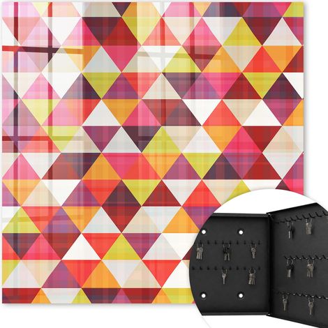 Armoire à clés - (30 cm x 30 cm) - Boîte à clés murale - Coffret de rangement pour clés - Couleur noire - Ouverture vers la droite - Pour maison et bureau - Motifs colorés