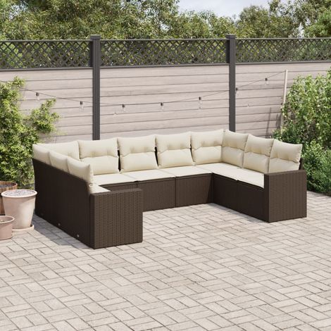 Set de sofás de jardín 9 pzas y cojines ratán sintético marrón vidaXL (1/3)