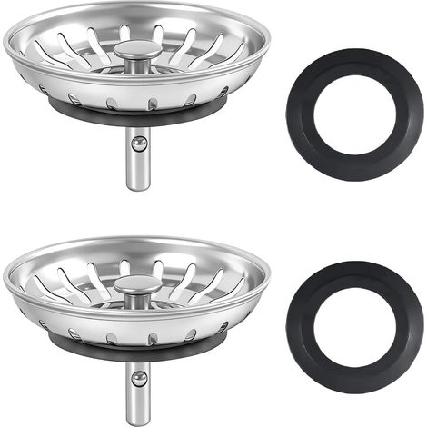 2PCS Bouchons Évier Cuisine 80mm, Bonde Évier Cuisine INOX avec Grille et 2 Joints de Rechange, Filtre et Bouchon en Acier Inoxydable
