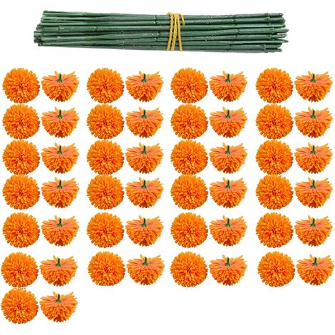 50 Fleurs Artificielles Souci pour Décoration Maison Diwali, DIY Couronne Guirlande Mariage Fête (1/5)