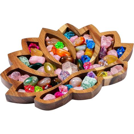 Plateau en cristal pour pierres de guérison et bijoux, élégant bol de rangement en bois (1/5)