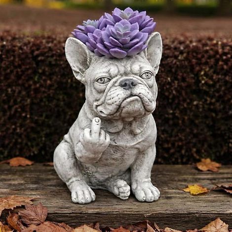 Pot de fleurs rigolo bouledogue - Pot de fleurs créatif en résine - Décoration de bureau et de jardin - Design unique et original - B