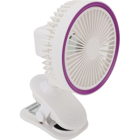 Ventilateur à pince silencieux orientable 360° rechargeable USB portable en ABS 2000mAh pour bureau chevet blanc (1/5)