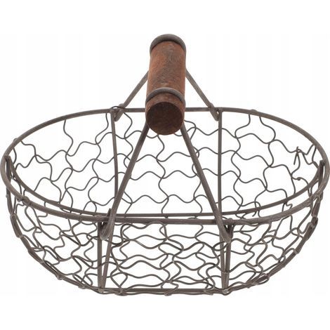 Panier en fil de fer noir de style campagnard, idéal pour conserver les fruits et les œufs. (1/4)