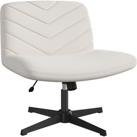 Homevive Silla de Oficina sin Reudas, Silla Piernas Cruzadas con Función Mecedora, Ancha Sila de Escritorio para Juegos, Silla de Maquillaje sin Brazos para Casa, Beige