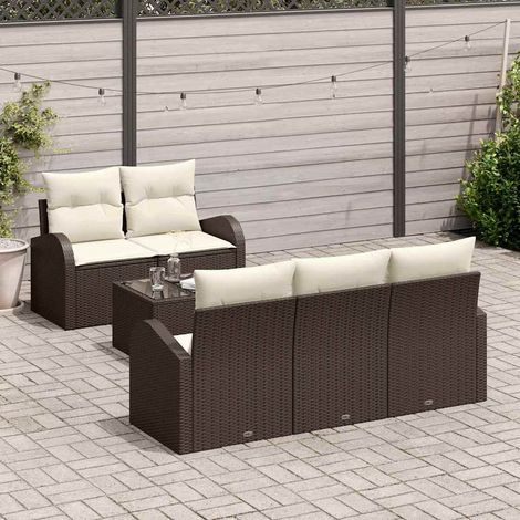Gartensofa-set 6 stk. 5-Sitzanzahl Braun und Creme Poly-Rattan vidaXL (1/5)