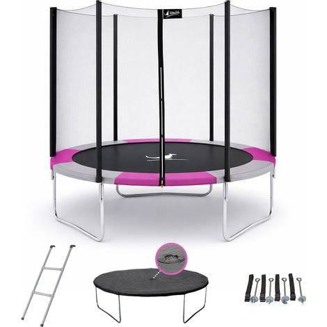 Trampoline rond Ø250cm avec filet de sécurité – Structure en acier galvanisé – Tapis en PERMATRON – Ressorts coniques 140mm – Échelle et bâche incluses – Kangui