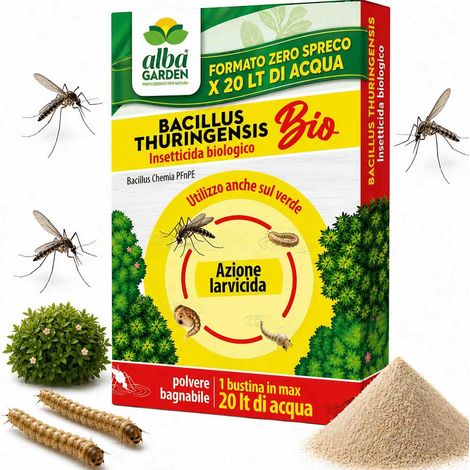 Bacillus Thuringensis Antizanzare Contro Insetti, Prodotto Naturale Biologico per Piante Contro Parassiti Insetti Larve di Orto e Giardino Polvere x 10 g
