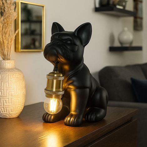 Tischleuchte Nachttischlampe Hundelampe Keramik Metall Schwarz matt H 24 cm
