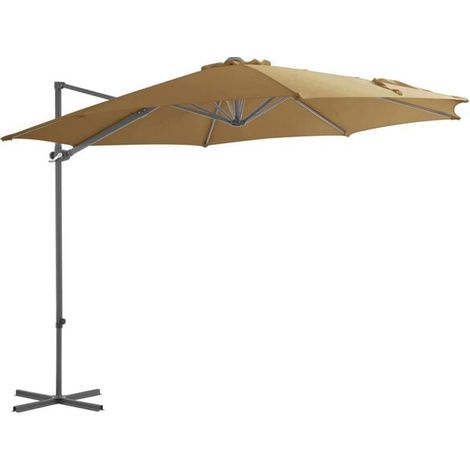 Parasol de jardin déporté avec mât en acier gris-brun (1/5)