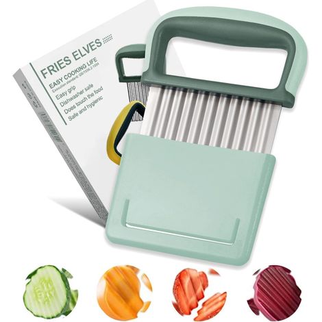 Kartoffelschneider – Grüne Wellenklinge für Pommes frites und Gemüse. Spülmaschinenfester Kartoffelschneider für perfekte Wellenschnitte.